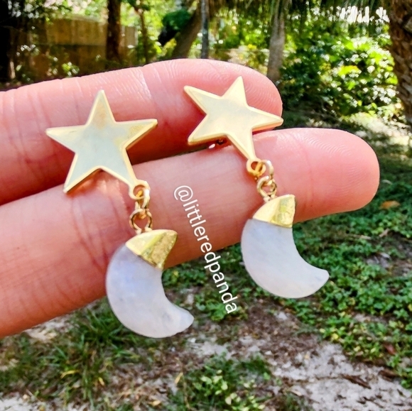 Moonstone star and moon earrings - Picture 1 of 5